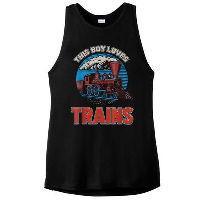 This Boy Loves Trains Locomotives And Wagon! Boys Train Ladies PosiCharge Tri-Blend Wicking Tank