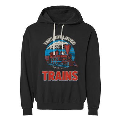 This Boy Loves Trains Locomotives And Wagon! Boys Train Garment-Dyed Fleece Hoodie