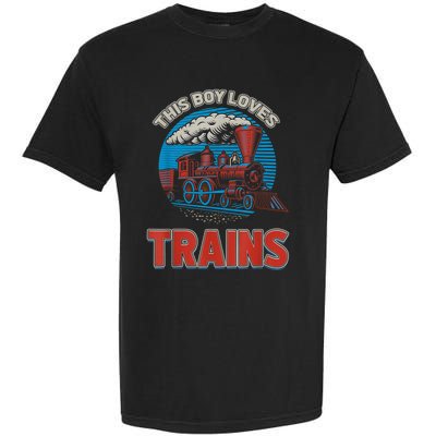 This Boy Loves Trains Locomotives And Wagon! Boys Train Garment-Dyed Heavyweight T-Shirt