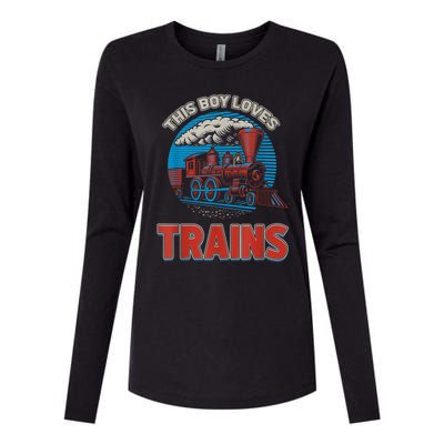 This Boy Loves Trains Locomotives And Wagon! Boys Train Womens Cotton Relaxed Long Sleeve T-Shirt