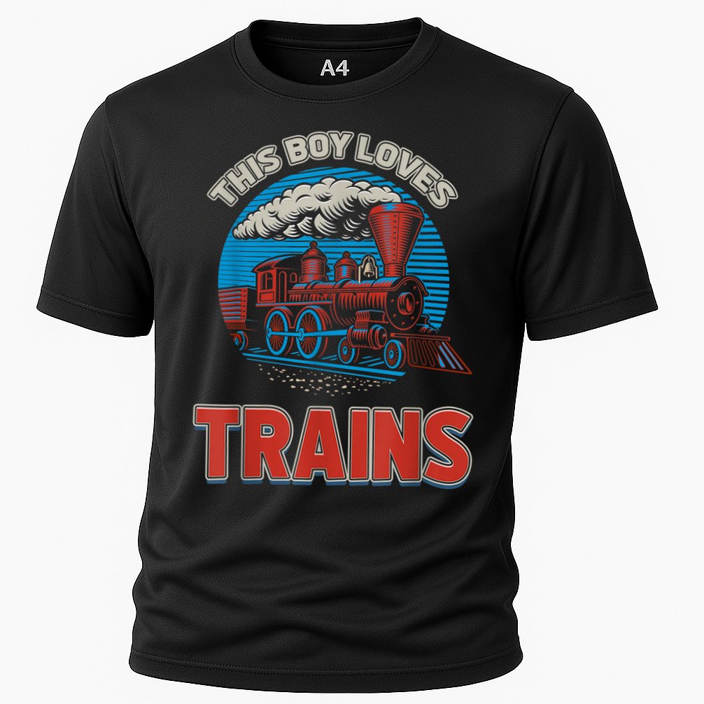 This Boy Loves Trains Locomotives And Wagon! Boys Train Cooling Performance Crew T-Shirt