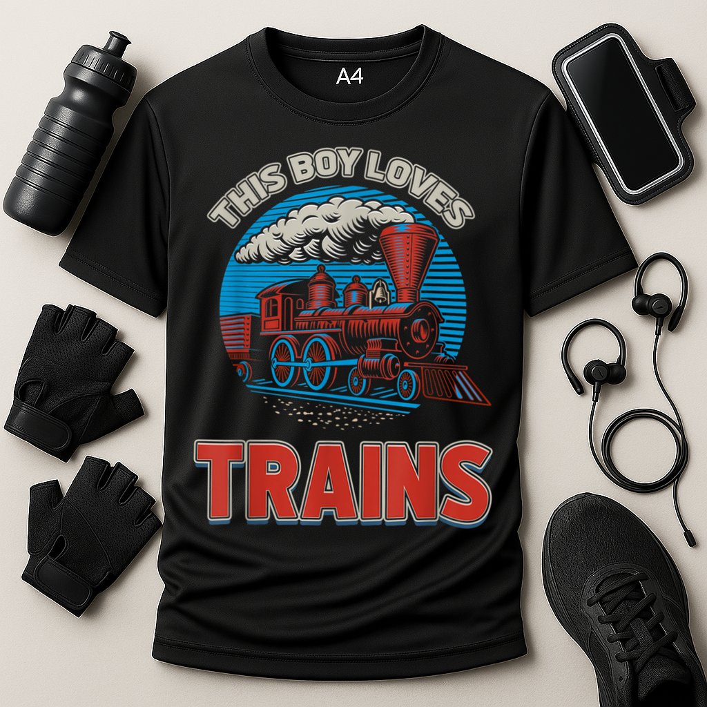 This Boy Loves Trains Locomotives And Wagon! Boys Train Cooling Performance Crew T-Shirt
