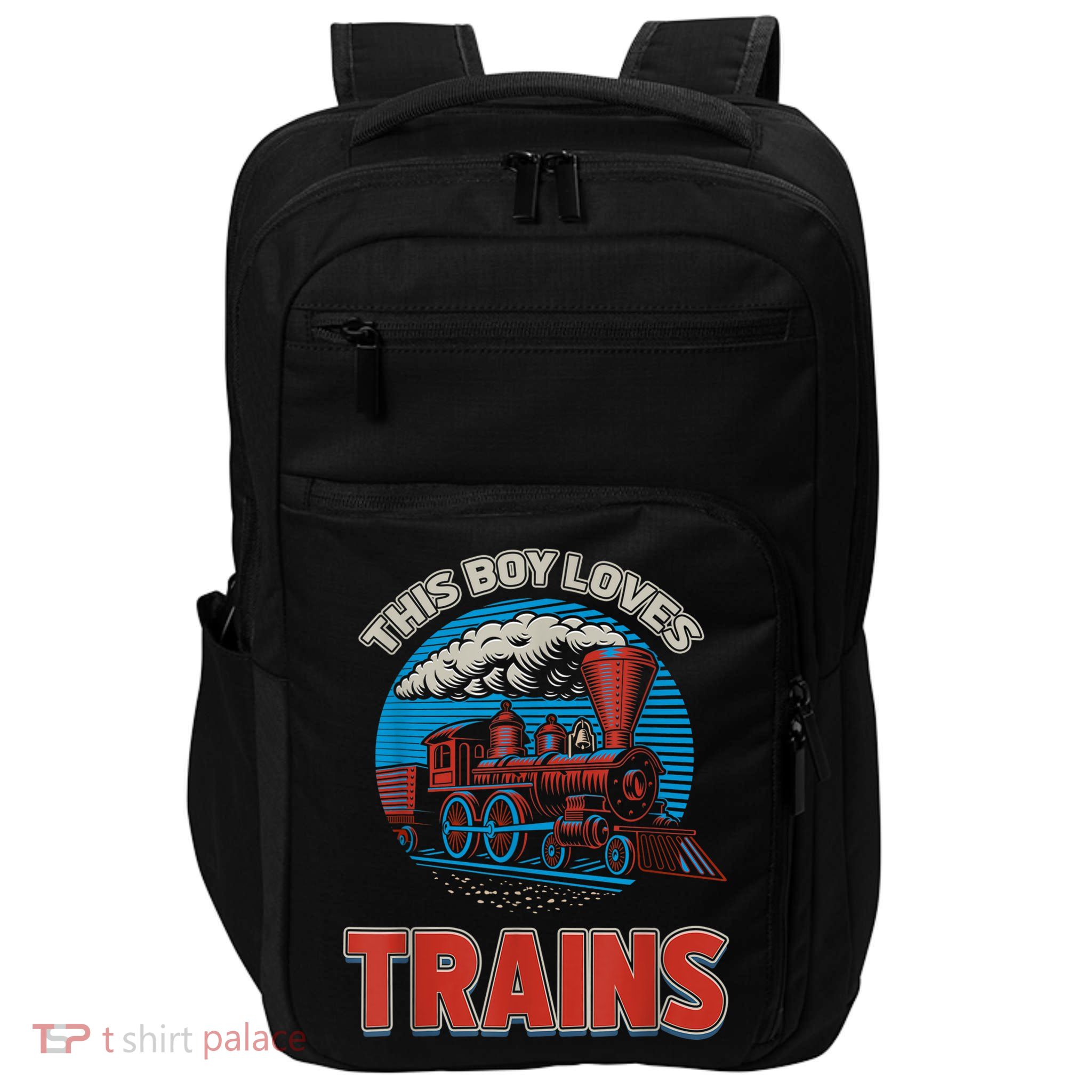 This Boy Loves Trains Locomotives And Wagon! Boys Train Impact Tech Backpack