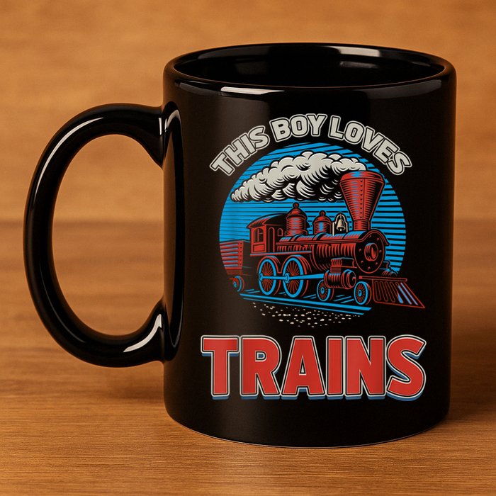 This Boy Loves Trains Locomotives And Wagon! Boys Train 11oz C Handle Ceramic Mug