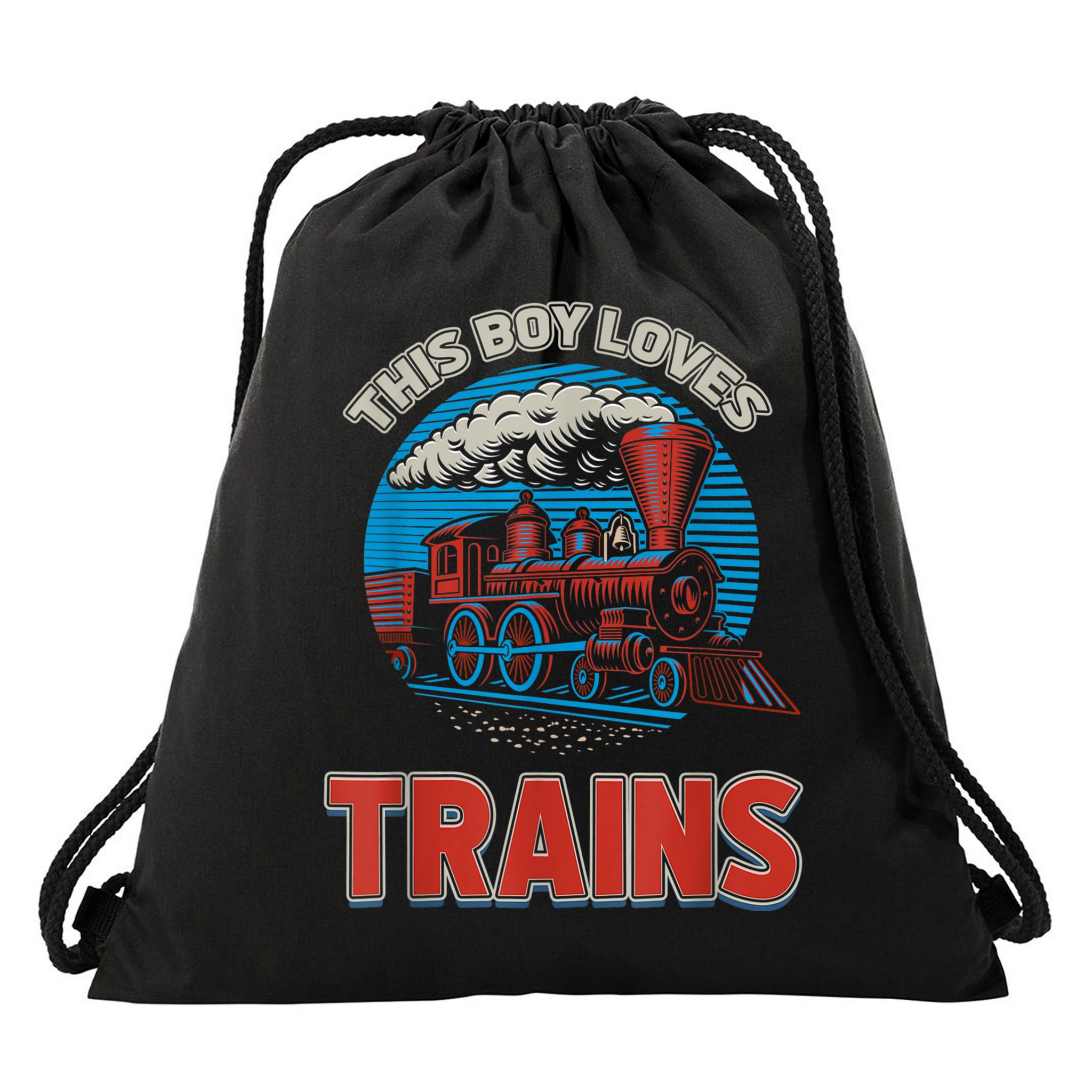 This Boy Loves Trains Locomotives And Wagon! Boys Train Drawstring Bag
