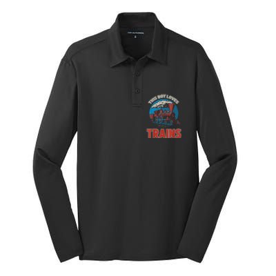 This Boy Loves Trains Locomotives And Wagon! Boys Train Silk Touch Performance Long Sleeve Polo