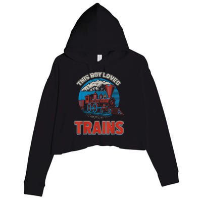 This Boy Loves Trains Locomotives And Wagon! Boys Train Crop Fleece Hoodie