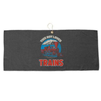 This Boy Loves Trains Locomotives And Wagon! Boys Train Large Microfiber Waffle Golf Towel