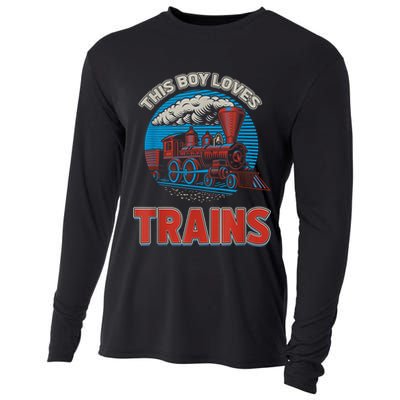 This Boy Loves Trains Locomotives And Wagon! Boys Train Cooling Performance Long Sleeve Crew