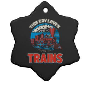 This Boy Loves Trains Locomotives And Wagon! Boys Train Ceramic Star Ornament