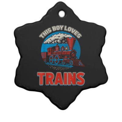 This Boy Loves Trains Locomotives And Wagon! Boys Train Ceramic Star Ornament