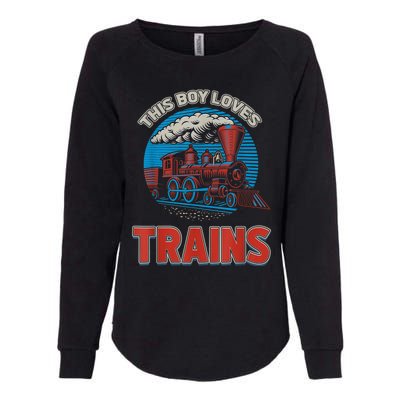 This Boy Loves Trains Locomotives And Wagon! Boys Train Womens California Wash Sweatshirt