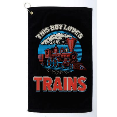 This Boy Loves Trains Locomotives And Wagon! Boys Train Golf Towel