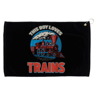 This Boy Loves Trains Locomotives And Wagon! Boys Train Grommeted Golf Towel