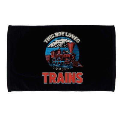 This Boy Loves Trains Locomotives And Wagon! Boys Train Microfiber Hand Towel