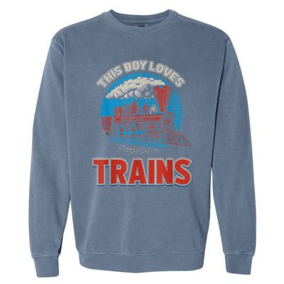 This Boy Loves Trains Locomotives And Wagon! Boys Train Garment-Dyed Sweatshirt