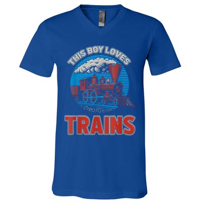 This Boy Loves Trains Locomotives And Wagon! Boys Train V-Neck T-Shirt