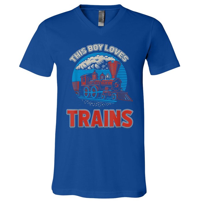 This Boy Loves Trains Locomotives And Wagon! Boys Train V-Neck T-Shirt