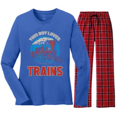 This Boy Loves Trains Locomotives And Wagon! Boys Train Women's Long Sleeve Flannel Pajama Set 