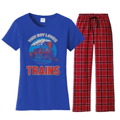 This Boy Loves Trains Locomotives And Wagon! Boys Train Women's Flannel Pajama Set