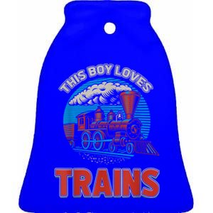 This Boy Loves Trains Locomotives And Wagon! Boys Train Ceramic Bell Ornament