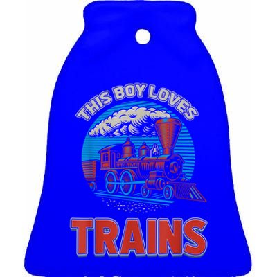 This Boy Loves Trains Locomotives And Wagon! Boys Train Ceramic Bell Ornament