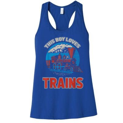 This Boy Loves Trains Locomotives And Wagon! Boys Train Women's Racerback Tank