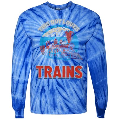 This Boy Loves Trains Locomotives And Wagon! Boys Train Tie-Dye Long Sleeve Shirt