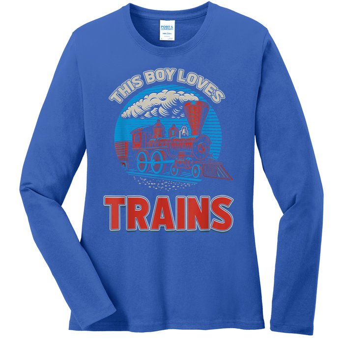 This Boy Loves Trains Locomotives And Wagon! Boys Train Ladies Long Sleeve Shirt