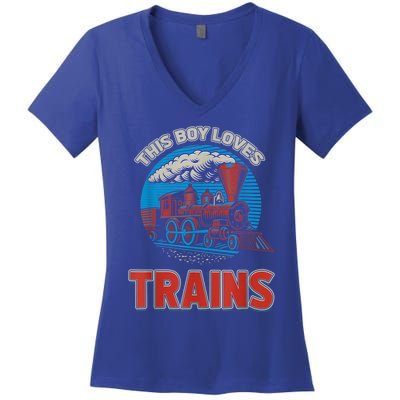 This Boy Loves Trains Locomotives And Wagon! Boys Train Women's V-Neck T-Shirt