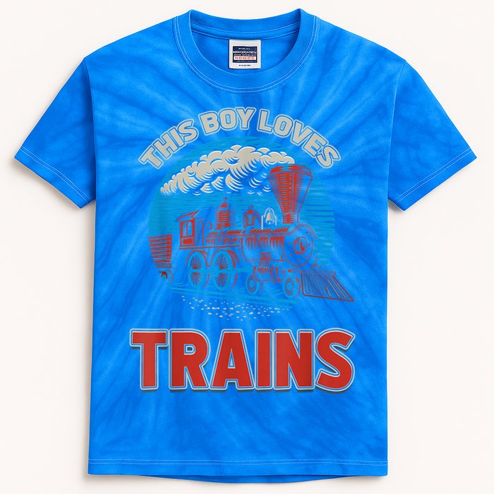 This Boy Loves Trains Locomotives And Wagon! Boys Train Kids Tie-Dye T-Shirt