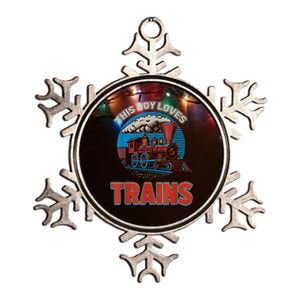 This Boy Loves Trains Locomotives And Wagon! Boys Train Metallic Star Ornament