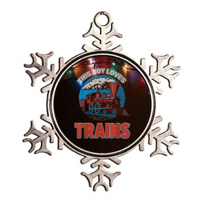 This Boy Loves Trains Locomotives And Wagon! Boys Train Metallic Star Ornament