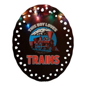 This Boy Loves Trains Locomotives And Wagon! Boys Train Ceramic Oval Ornament