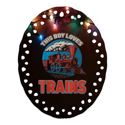 This Boy Loves Trains Locomotives And Wagon! Boys Train Ceramic Oval Ornament