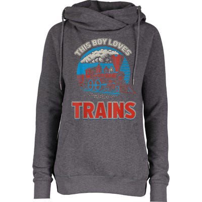 This Boy Loves Trains Locomotives And Wagon! Boys Train Womens Funnel Neck Pullover Hood