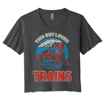 This Boy Loves Trains Locomotives And Wagon! Boys Train Women's Crop Top Tee