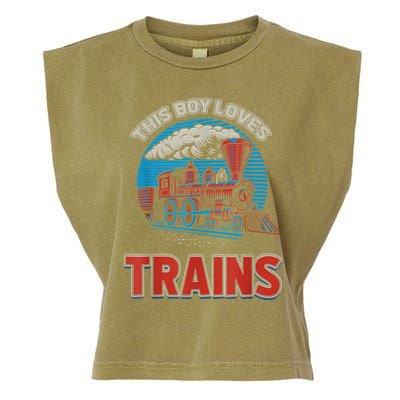 This Boy Loves Trains Locomotives And Wagon! Boys Train Garment-Dyed Women's Muscle Tee