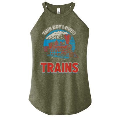 This Boy Loves Trains Locomotives And Wagon! Boys Train Women's Perfect Tri Rocker Tank