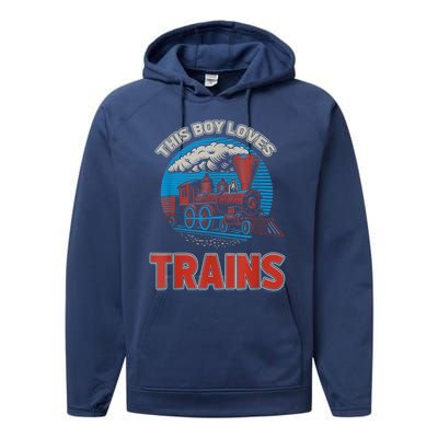 This Boy Loves Trains Locomotives And Wagon! Boys Train Performance Fleece Hoodie