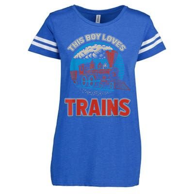 This Boy Loves Trains Locomotives And Wagon! Boys Train Enza Ladies Jersey Football T-Shirt