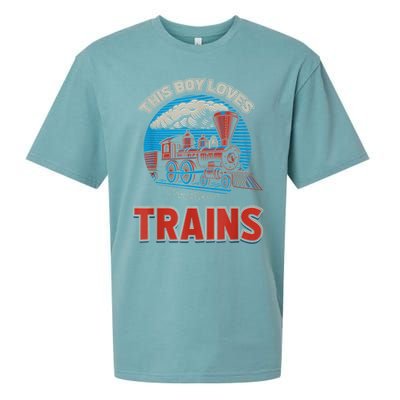 This Boy Loves Trains Locomotives And Wagon! Boys Train Sueded Cloud Jersey T-Shirt