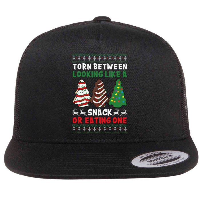 Torn Between Looking Like A Snack Or Eating One Christmas  Flat Bill Trucker Hat