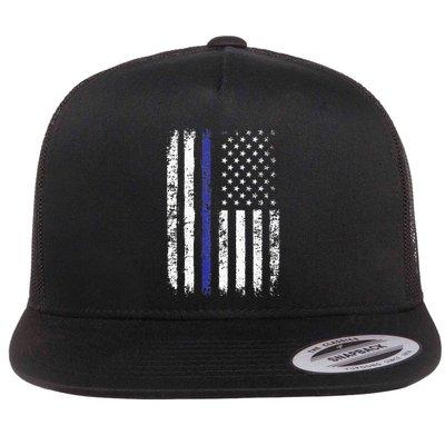 Thin Blue Line American Flag Police Officer Back Dad Gift Flatbill Hat