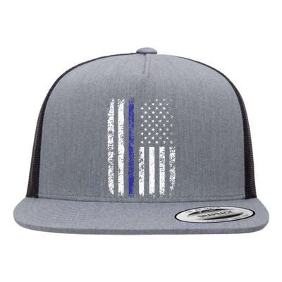 Thin Blue Line American Flag Police Officer Back Dad Gift Flat Bill Trucker Hat