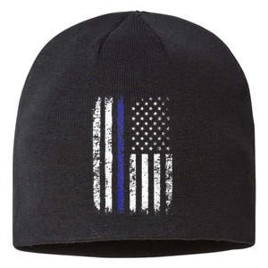 Thin Blue Line American Flag Police Officer Back Dad Gift Sustainable Beanie