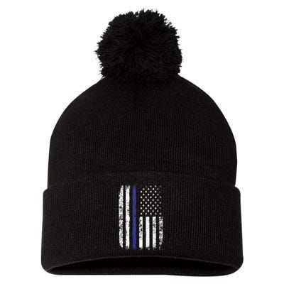 Thin Blue Line American Flag Police Officer Back Dad Gift Pom Pom 12in Knit Beanie