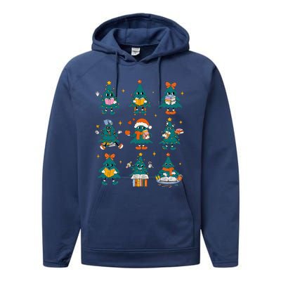 Teacher Book Lovers Librarian Reading Books Christmas Tree Performance Fleece Hoodie