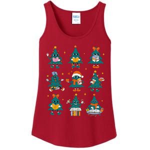 Teacher Book Lovers Librarian Reading Books Christmas Tree Ladies Essential Tank