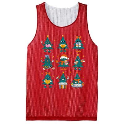 Teacher Book Lovers Librarian Reading Books Christmas Tree Mesh Reversible Basketball Jersey Tank